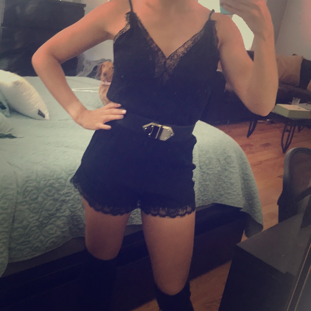 Lace detail back romper